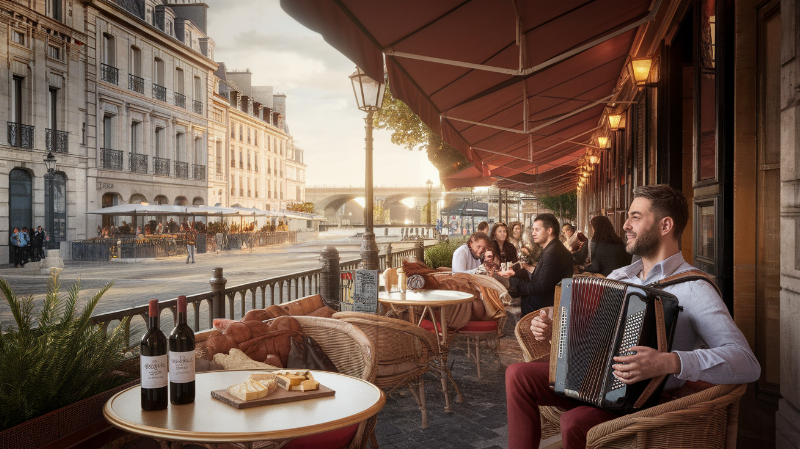 Gastronomie française, essence de l'art de vivre et de la culture, avec des plats raffinés et du vin
